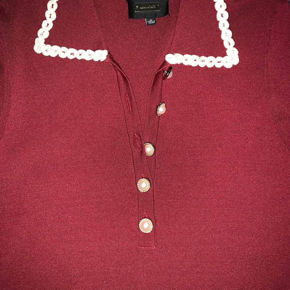 NWT Alexia Admor Burgundy Piper Short Sleeve Mod Shift Knit Dress with Piping - Picture 8 of 9